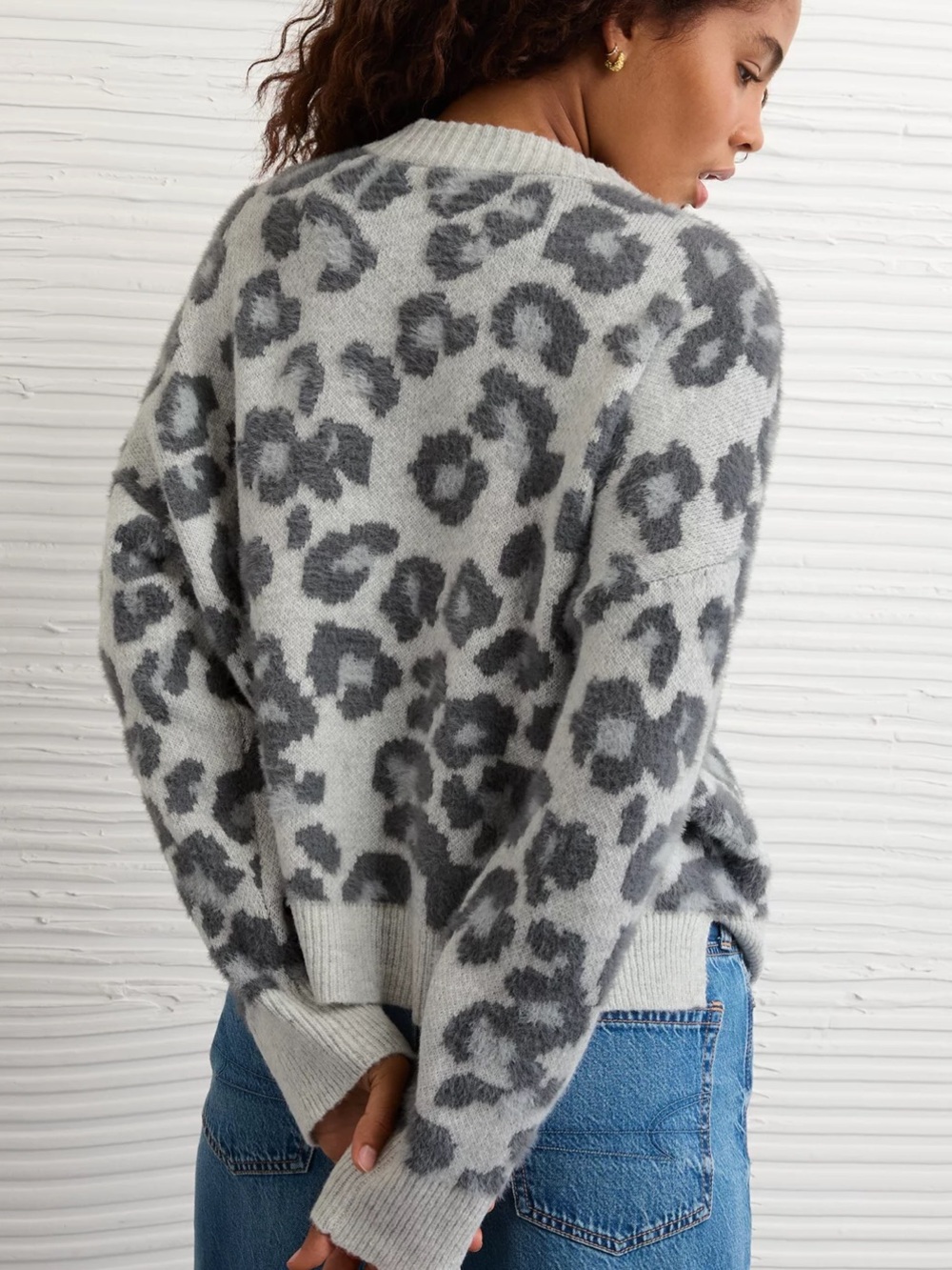 American Eagle Whoa So Soft Classic Crew Neck Leopard Sweater